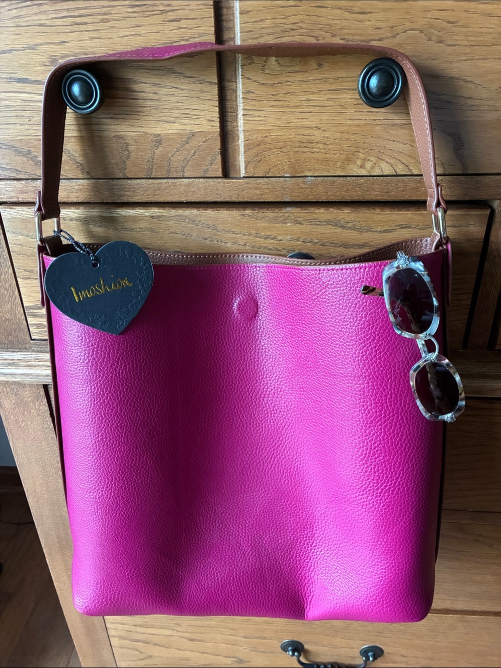 Fuchsia/hot pink faux Leather Shoulder Bag/Tote